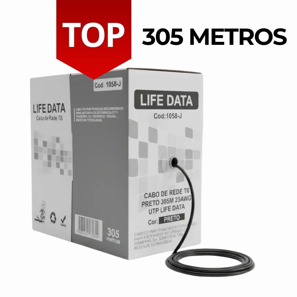 CABO CAT6 CFTV 305 METROS PRETO UTP LIFEDATA/DEKO