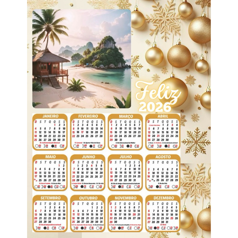 kit 5 calendários personalizados com ímãs de 2026