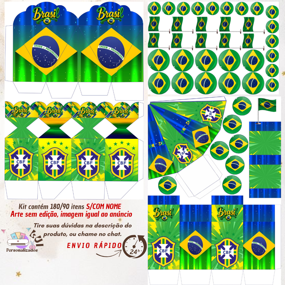 KIT COM 180/90 ITENS LEMBRANCINHAS S/COM NOME TEMA: Seleção Brasileira (Envio Rápido)