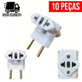 Adaptador de Tomada T Benjamin Universal Resistente com 3 Entradas Bivolt 10A e 20A