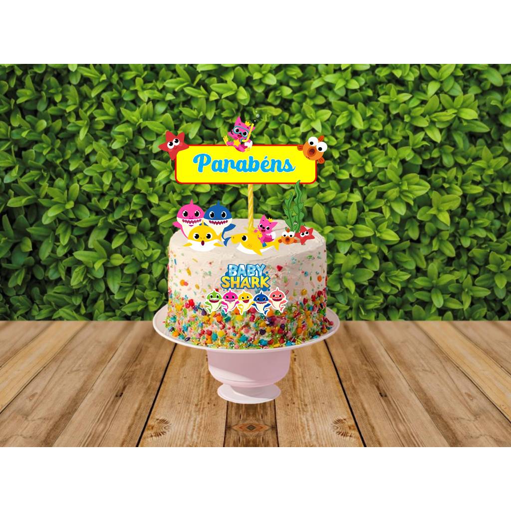 Topo Topper de bolo baby shark-bebê tubarão Personalizado - Envio Imediato -Mesversario, Aniversario