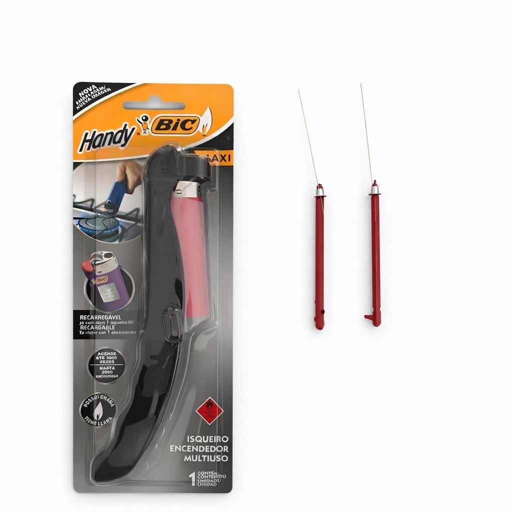 kit Suporte de acendedor isqueiro Bic e 2 AGULHA PARA DESENTUPIR BOCA DE CHAMA DE FOGÃO (SEM O ISQUEIRO * POR SEGURANÇA)