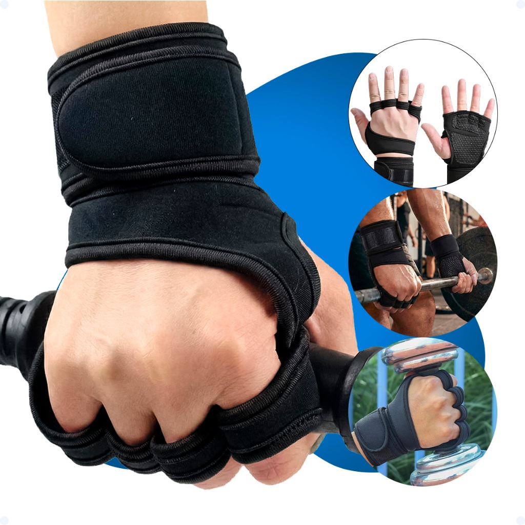 Luva De Levantamento De Peso Grip P/ Mãos C/ Munhequeira Musculação Treino Ginastica Antiderrapante