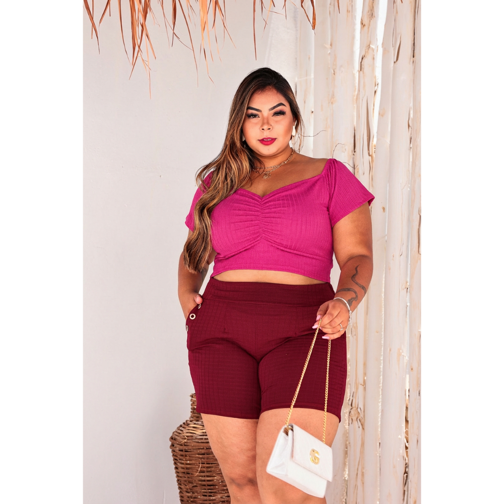 Cropped Plus Size Franzido Frontal em Oferta na Shopee