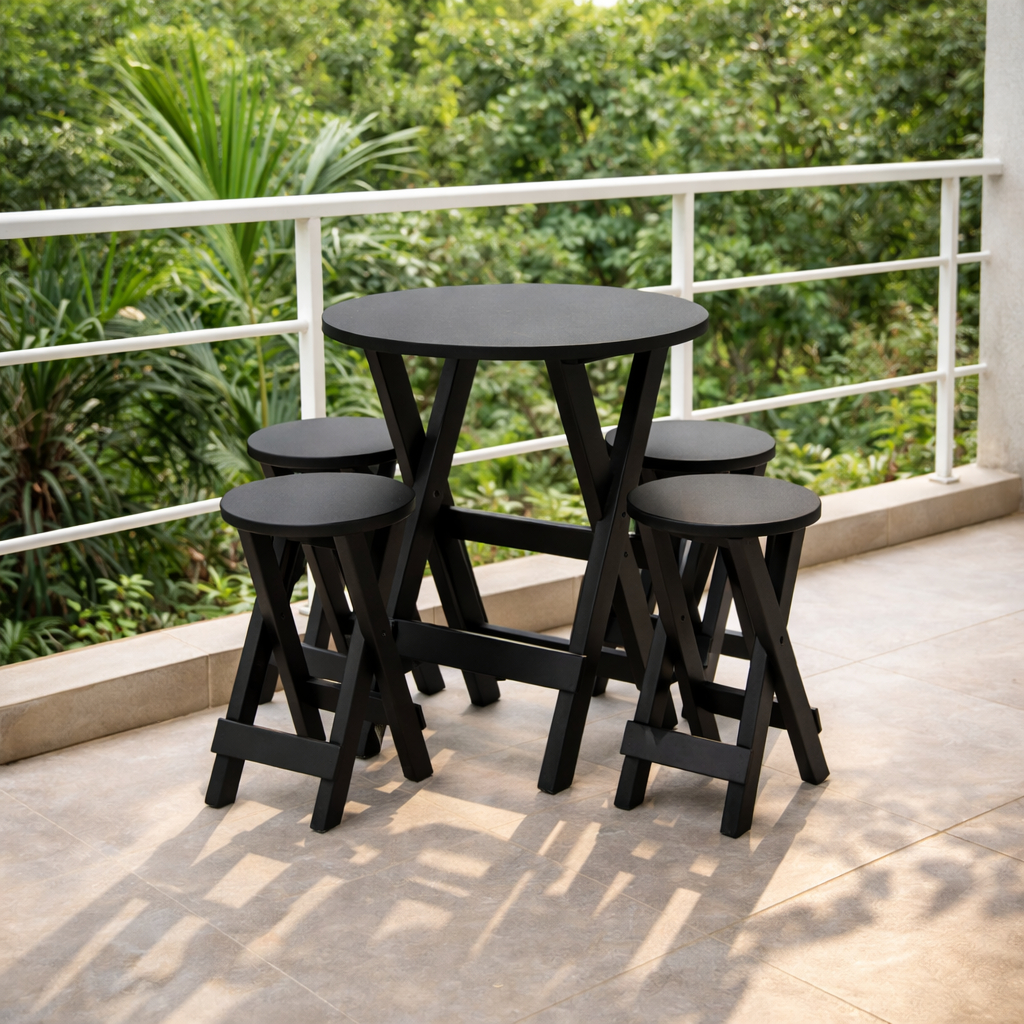 Mesa com 2 Banquinhos em MDF Preto – Ideal para Cozinha, Varanda e Kitnet em Oferta na Shopee