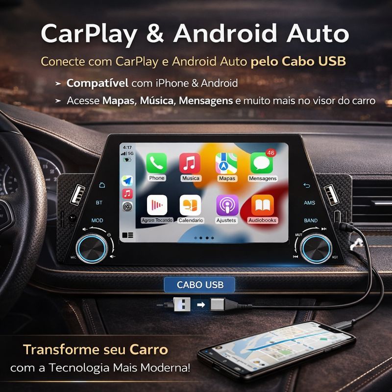 Central Multimídia MP5 5" 1Din Tela Touch Bluetooth Android Auto CarPlay MirrorLink com câmera de ré em Oferta na Shopee