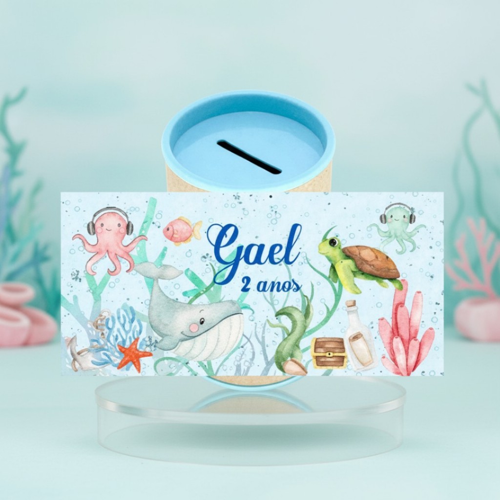 10 Cofrinhos Personalizados Festa Fundo do Mar Azul em Oferta na Shopee