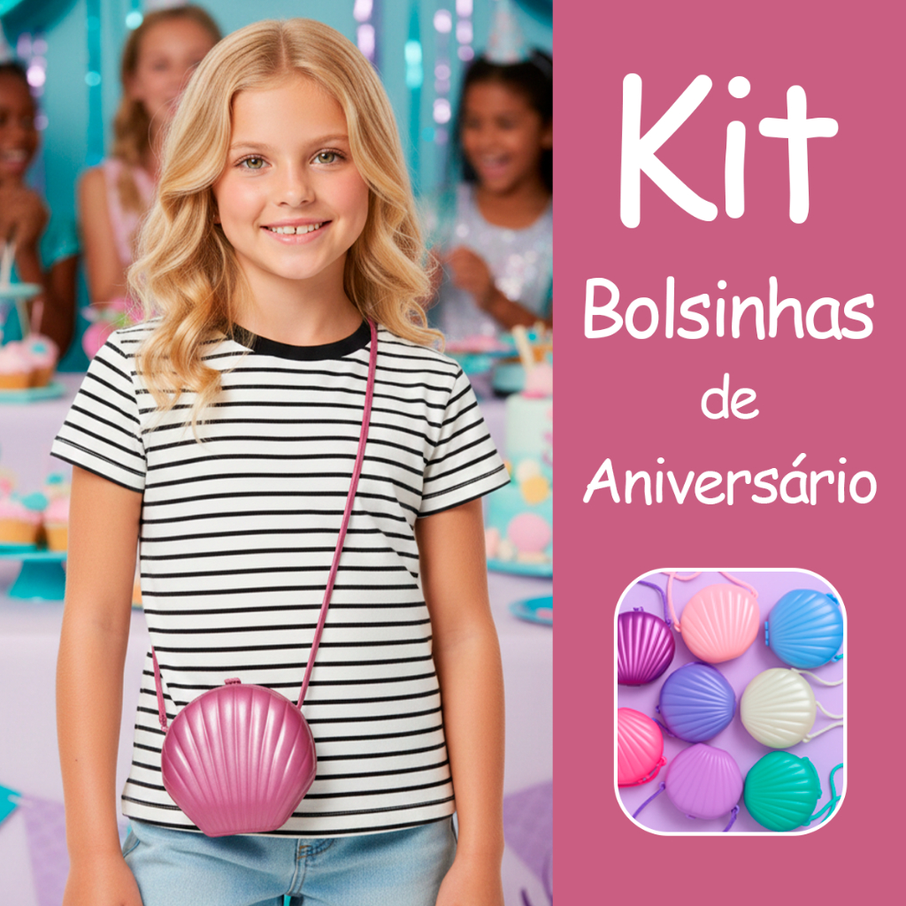 Kit 12 Bolsinha Concha Sereia Ariel Plastica Cores Sortidas Lembrancinha de Festa, Presente Infantil