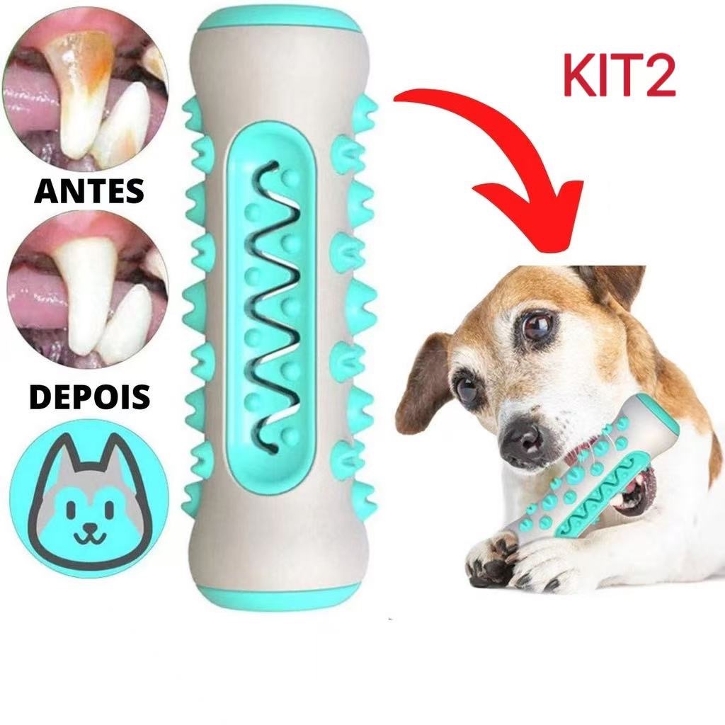 Brinquedo Mastigável Cachorro - Osso Dental 3 em 1 | Mordedor e Escova Dentes | Remove Tártaro | KIT2