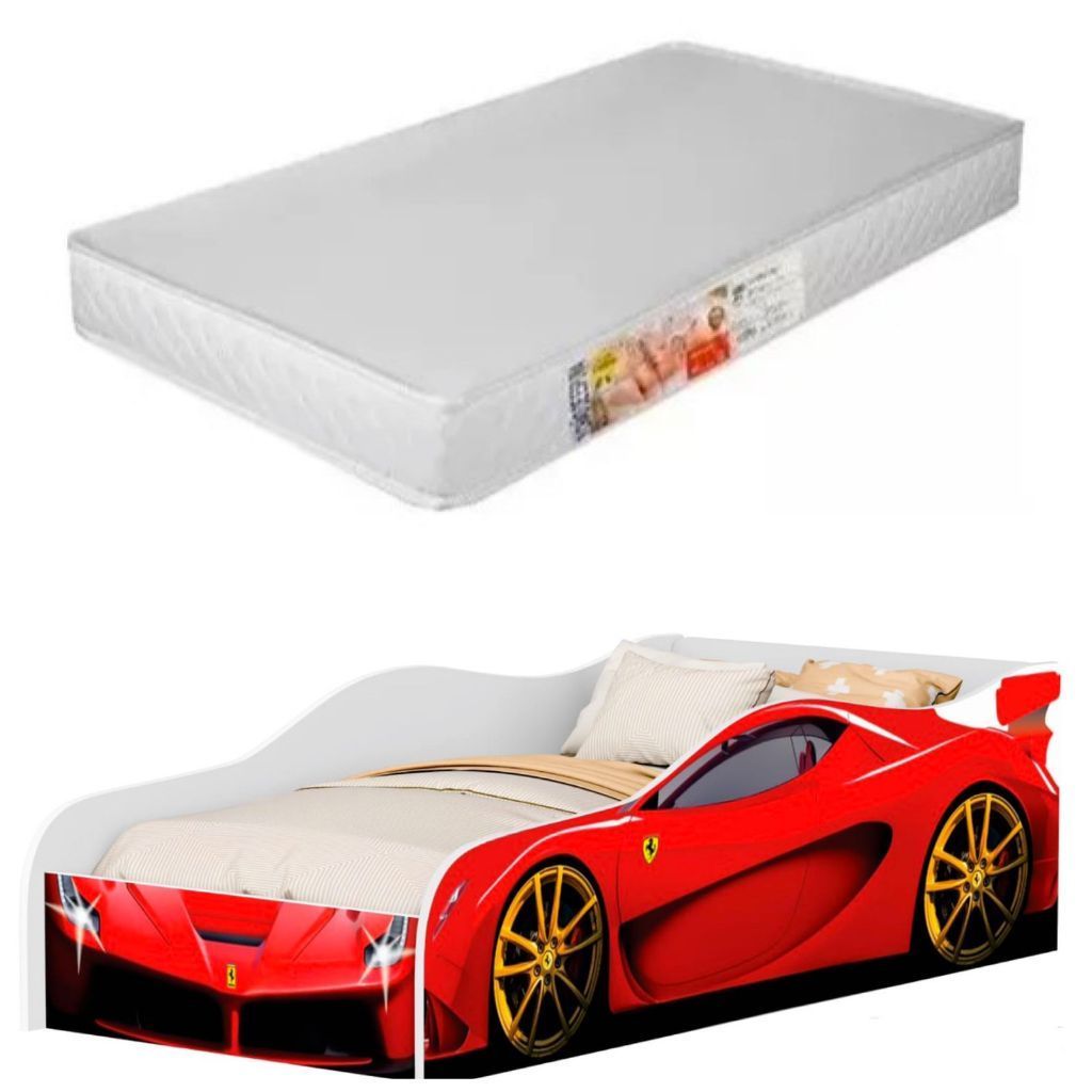 Cama Carro Infantil Junenil Menino Azul Vermelho McQueen Com Colchão