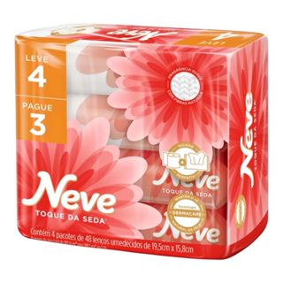 Kit 4 Pacotes C/48 Lenços Toalhas Umedecidos Neve Toque de Seda Total 192 unidades em Oferta na Shopee