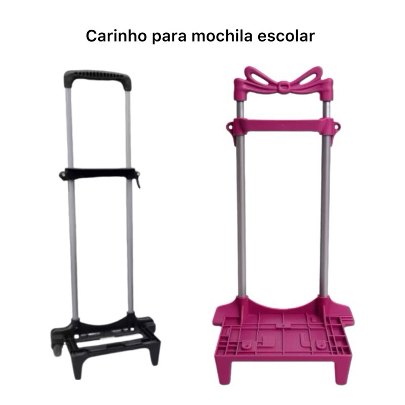 kit 5/10 Carrinho para Mochila Escolar com 2 Hastes e Trava Tamanho Infantil com Rodinha de Silicone menina menino.
