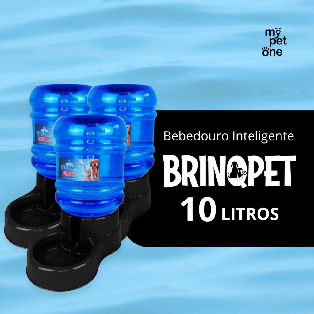 Kit 3 Bebedouro Automático 10 Litros Para Cachorro E Gato Com Galão Brinqpet - Preto