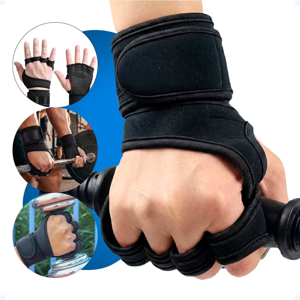 Luva De Levantamento De Peso Grip P/ Mãos C/ Munhequeira Musculação Treino Ginastica Antiderrapante