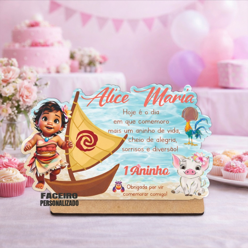 Moana Baby em MDF - Centro de mesa em MDF - Lembrancinha Moana Baby Personalizada - cod01