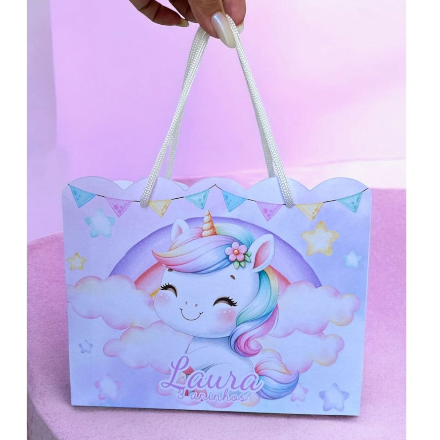SACOLINHA PERSONALIZADA UNICORNIO CUTE /  PEGUE E MONTE em Oferta na Shopee