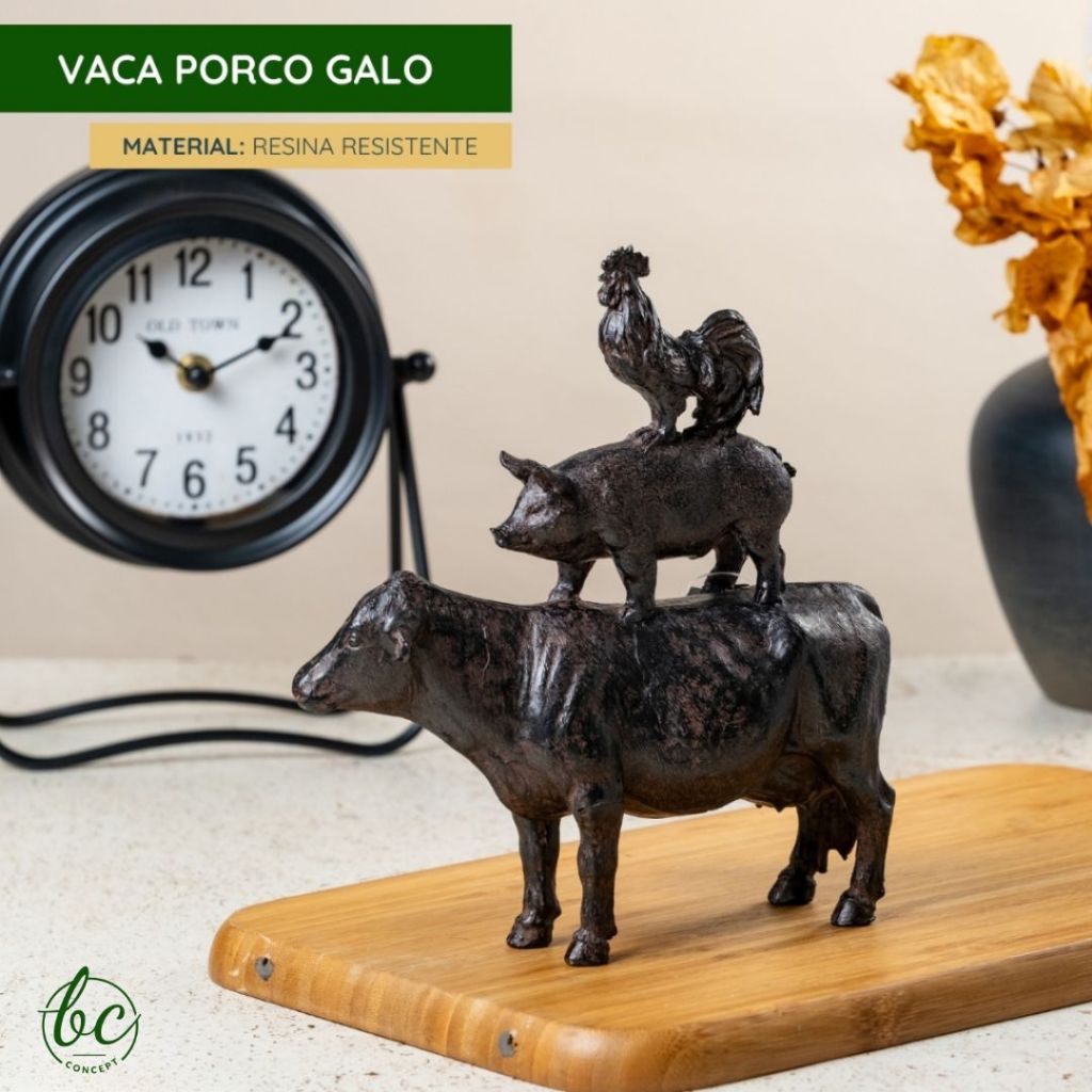 Escultura Decorativa Farmhouse Vaca Porco Galo Decoração Rústica Para Casa Cozinha Sala em Oferta na Shopee