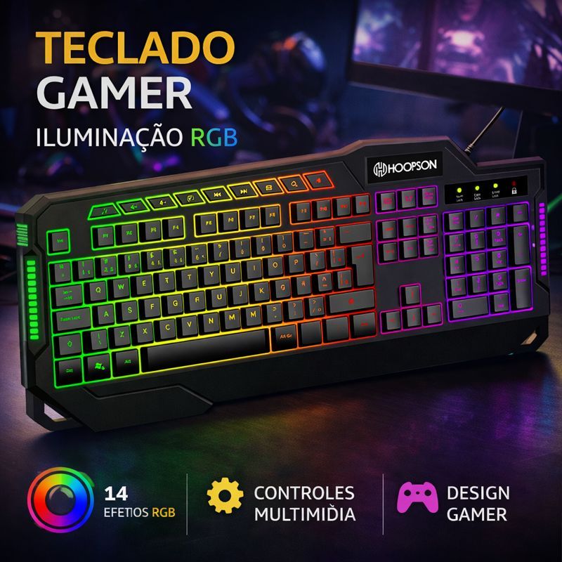 Teclado Gamer Semi Mecânico RGB Anti Ghosting com Iluminação LED Colorida para PC e Notebook em Oferta na Shopee