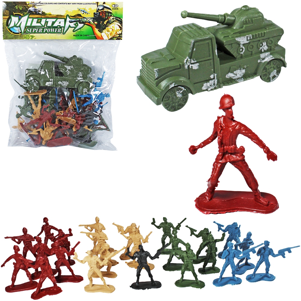 Boneco Soldado Militar com Caminhão Military Super Power – Kit 26 Peças Infantil