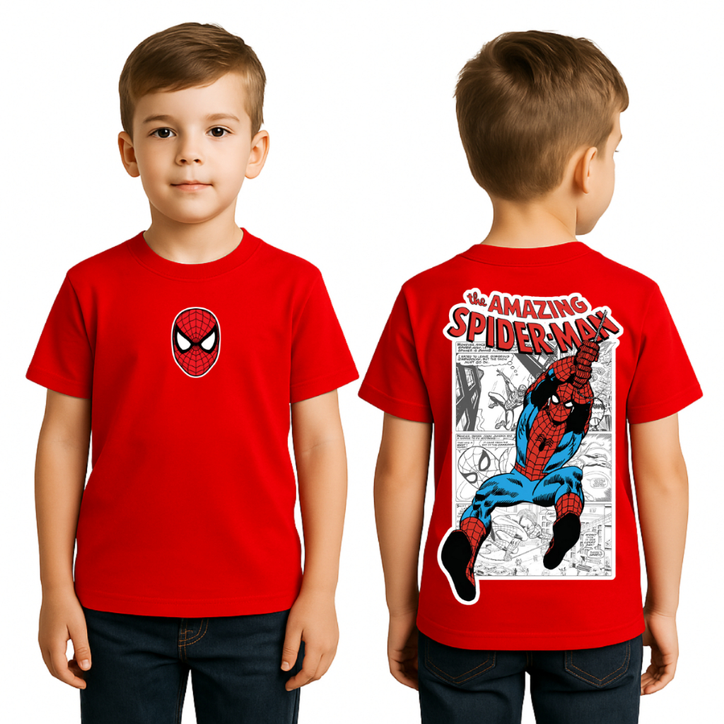 Camiseta Infantil Spider Man Homem Aranha Vermelha Estampa Grande Costas Meninos 2 ao 14 em Oferta na Shopee