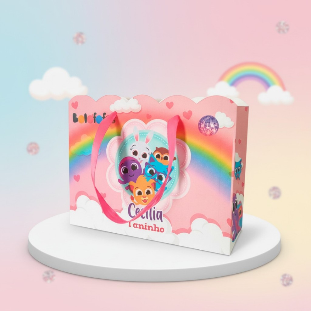 10 Sacolinhas Personalizadas Festa Bolofofo Rosa em Oferta na Shopee