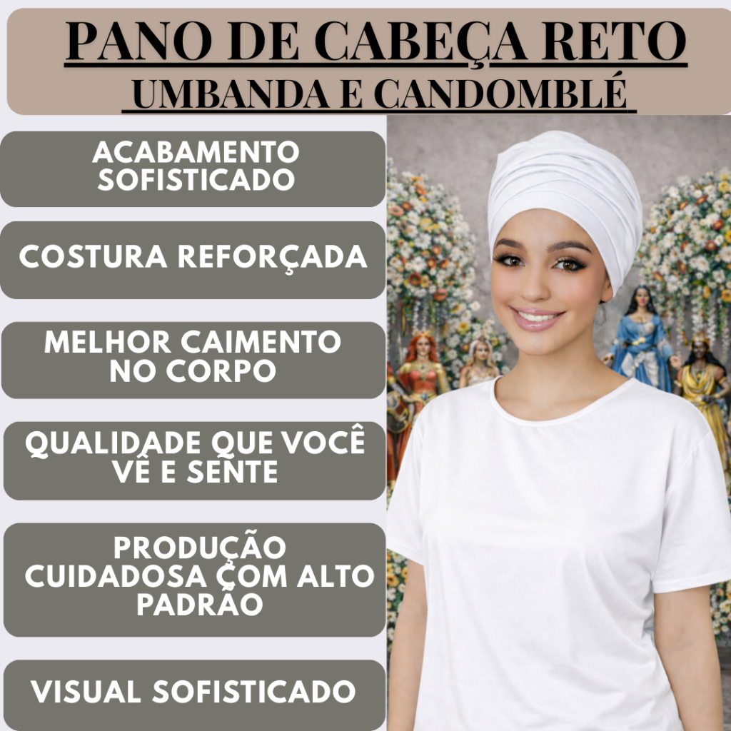 Pano de Cabeça Umbanda e Candomblé Ojá Reto com Renda Luxo 2.00M de Comprimento 35cm de Largura