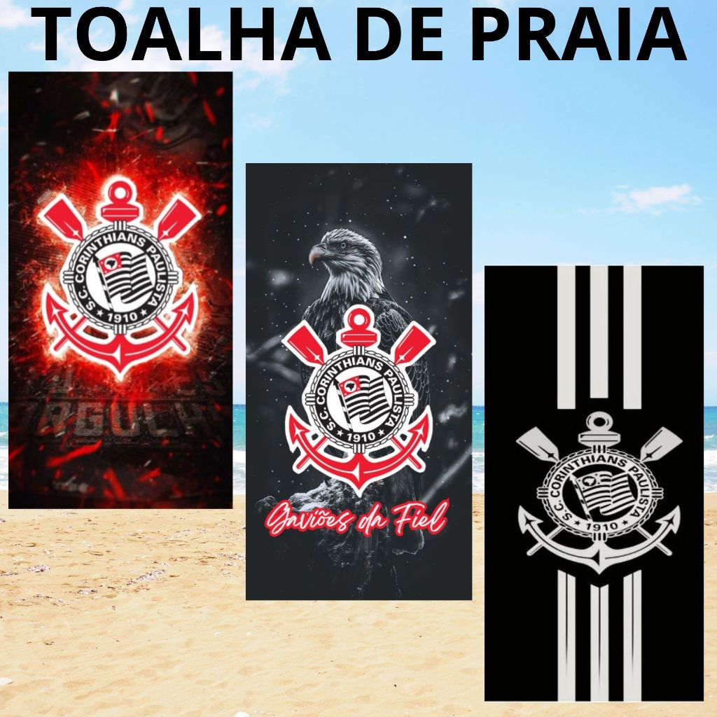 Toalha de Banho TORCIDA GAVIOES DA FIEL TIMÃO Praia Piscina Felpa Estampada em Oferta na Shopee
