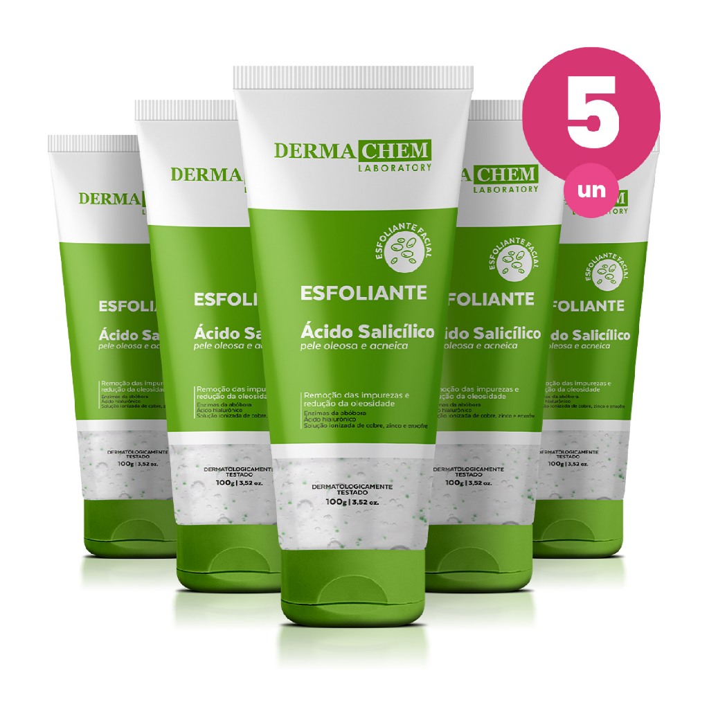 Kit 5 Gel Esfoliante Ácido Salicílico Enzimático 100ml Dermachem em Oferta na Shopee