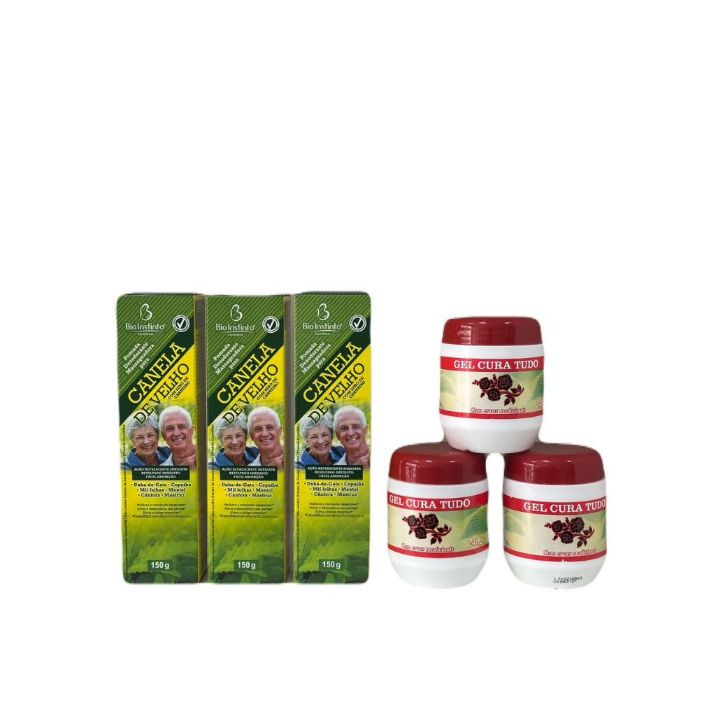 3 unidades Gel Tampa Vermelha Pote 220g + 3 Pomada Canela de Velho 150g