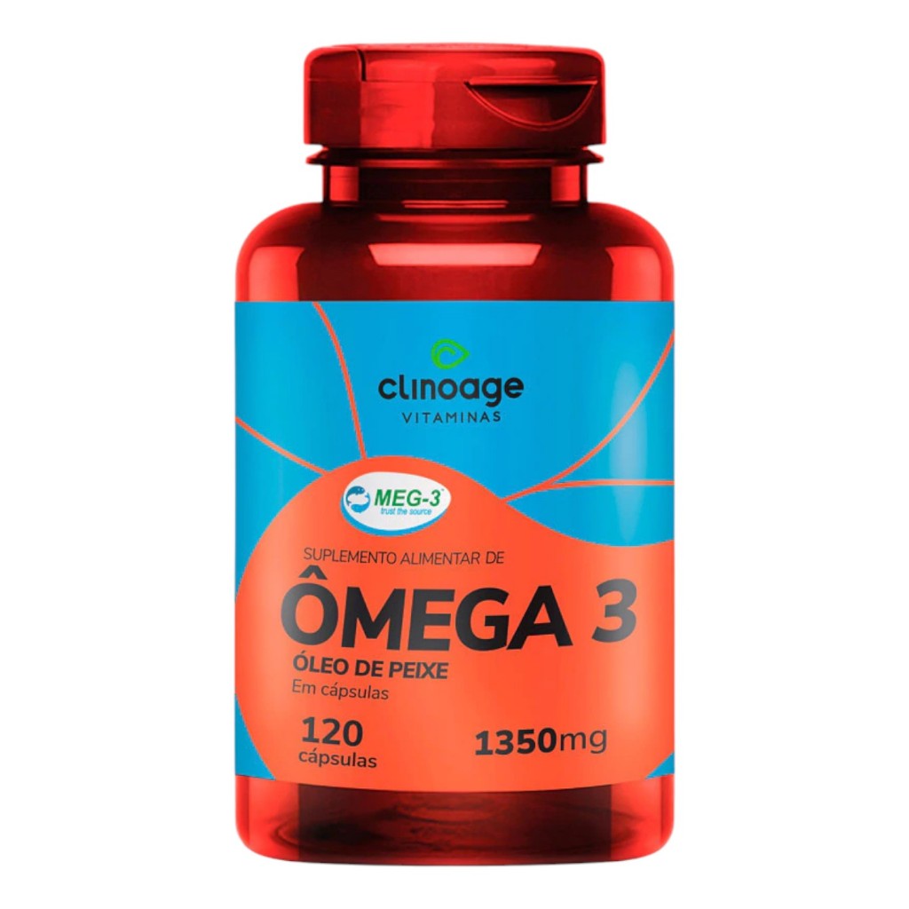 Ômega 3 Óleo de Peixe Puro 1350mg 120 Cáps Clinoage MEG-3 EPA DHA