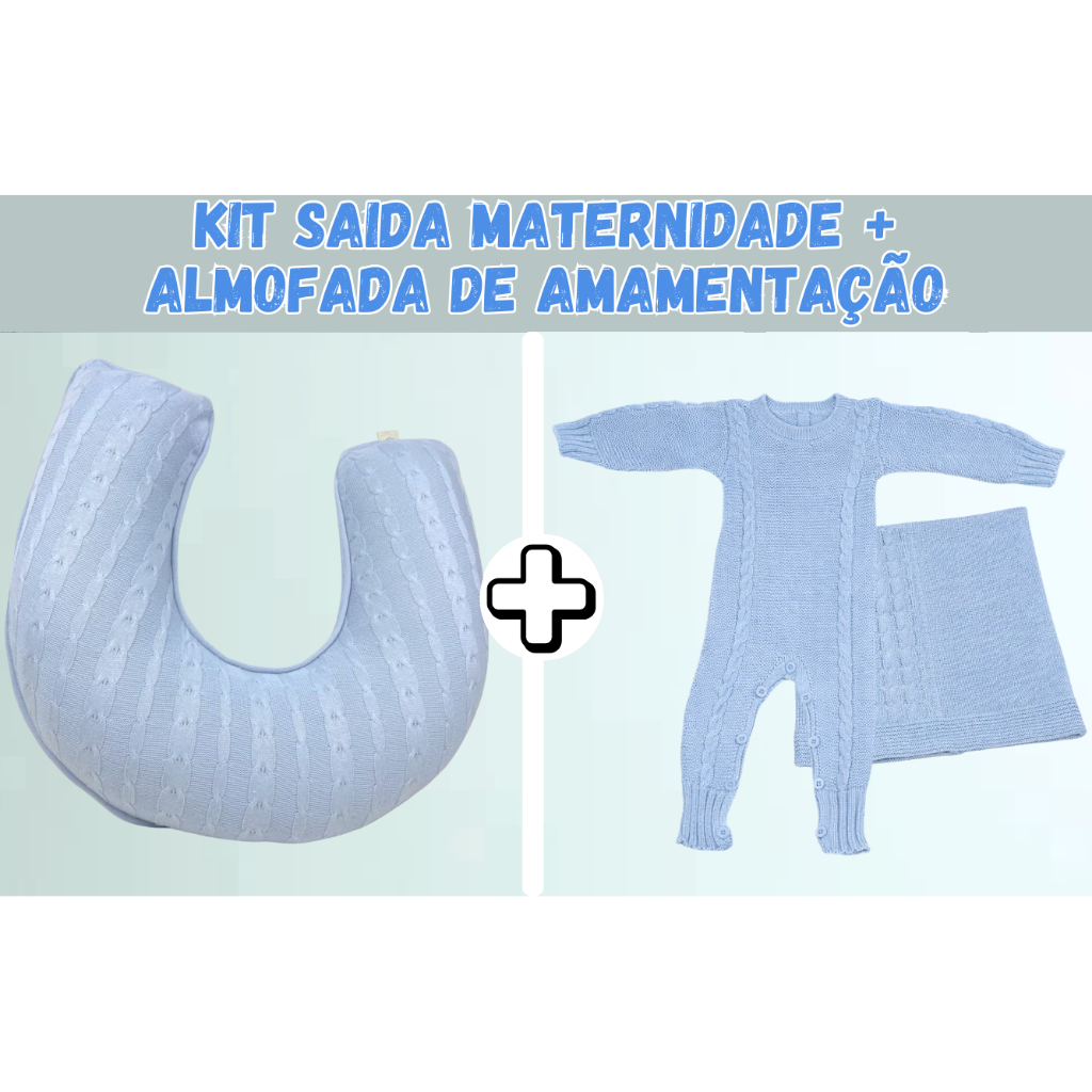 KIT SAÍDA MATERNIDADE 2PÇS + ALMOFADA DE AMAMENTAÇÃO TRICOT PREMIUM LUXO TRICO