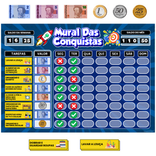 Quadro de Conquista e Mesada Infantil para Geladeira – Organização, Incentivo e Educação Financeira Diaria em Oferta na Shopee