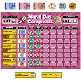 Quadro de Mesada Infantil Educativo Rotina Diária, Tarefas e Incentivo Bom Comportamento Financeiro em Oferta na Shopee