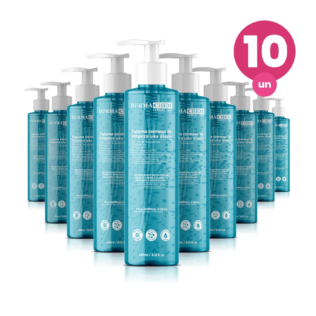 Kit 10 Espuma Cremosa de Limpeza Facial 240ml Hidratação e Maciez da Pele Com Aloe Vera Dermachem em Oferta na Shopee