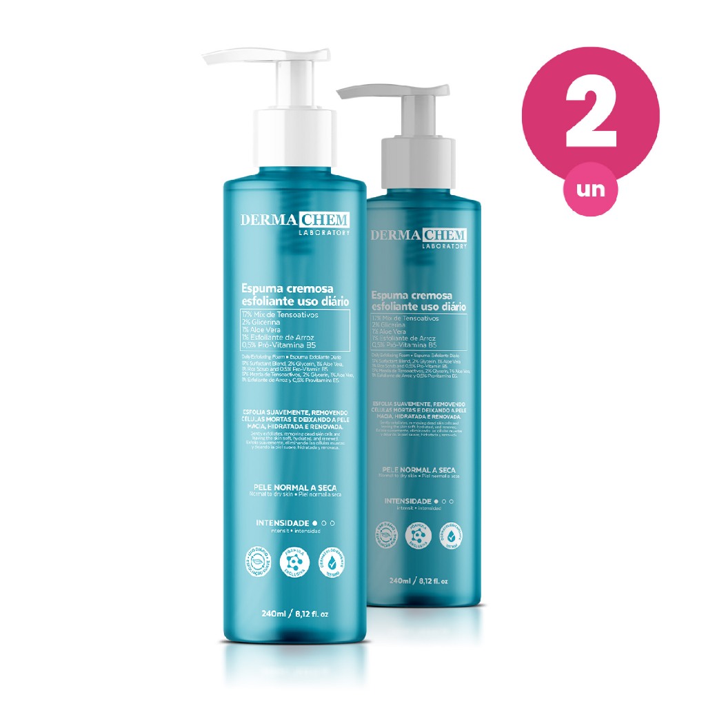 Kit 2 Espuma Cremosa Esfoliante Facial 240ml Renovação Hidratação e Maciez da Pele Com Aloe Vera Dermachem em Oferta na Shopee