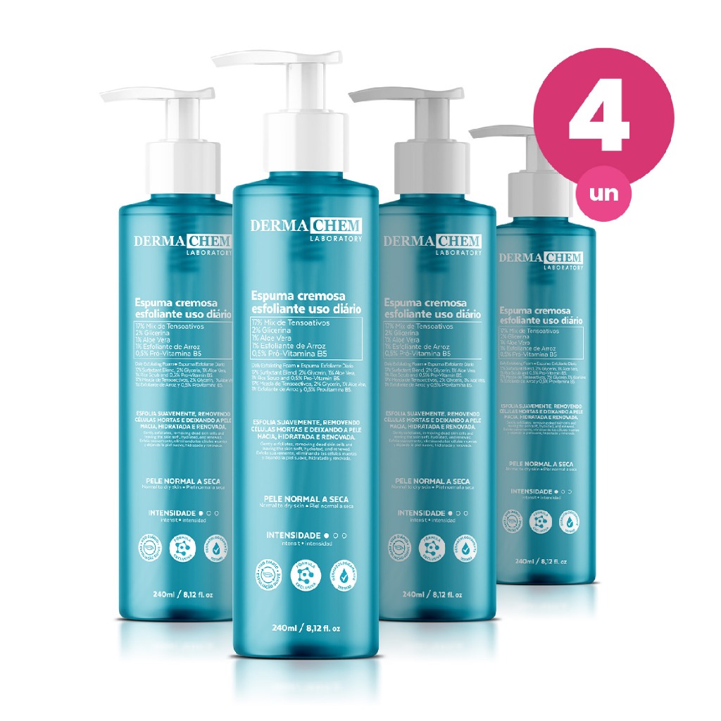 Kit 4 Espuma Cremosa Esfoliante Facial 240ml Renovação Hidratação e Maciez da Pe