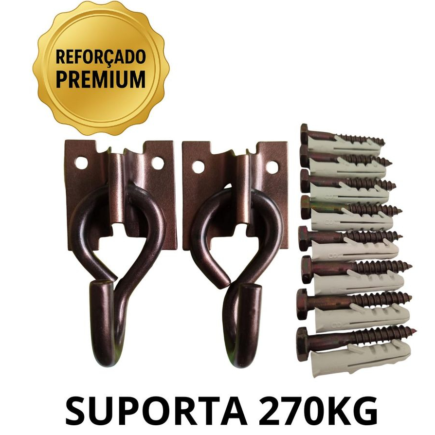 GANCHO DE REDE COLONIAL 270KG 8 PARAFUSOS + 8 BUCHAS RESISTENTE