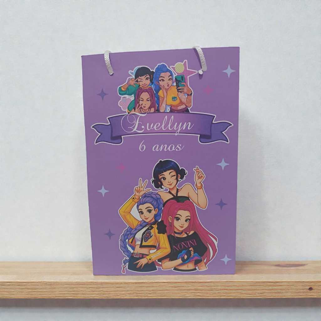 Sacolinha Personalizada com nome e idade 13x20 Guerreiras do K-POP Lembrancinha de Aniversário Personalizada