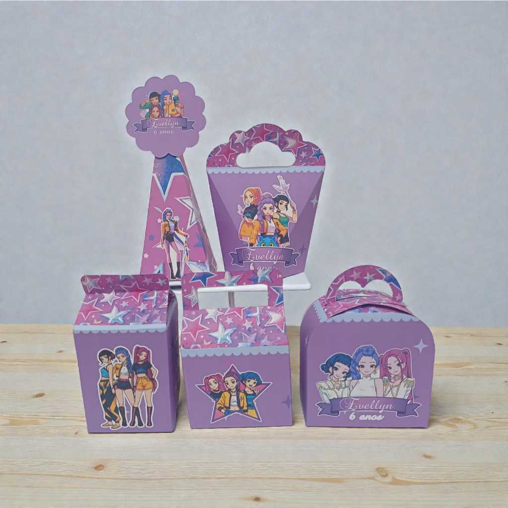 Kit Caixinhas Personalizadas com nome e idade Guerreiras do K-POP Festa Aniversário Lembrancinhas