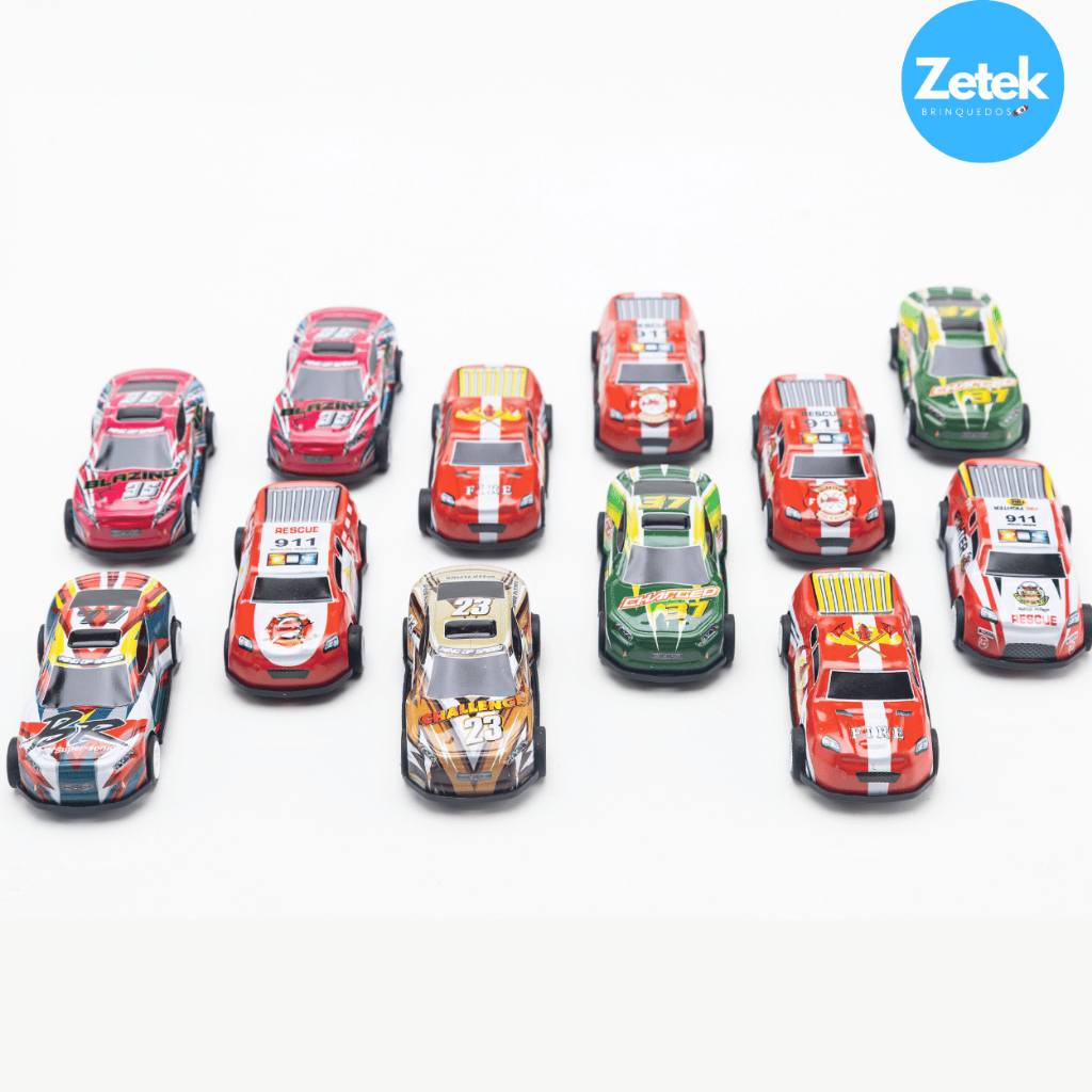 Kit 12 Carrinhos Metálicos Resistentes com Fricção Puxa Para Trás e Corre — imagem 2 de 2