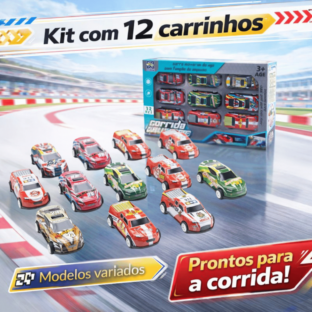 Kit 12 Carrinhos Metálicos Resistentes com Fricção Puxa Para Trás e Corre em Oferta na Shopee