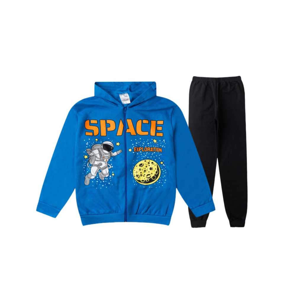 Kit 1 Conjunto Juvenil masculino 1 casaco de moletom  com Zíper + 1 calça de moletom