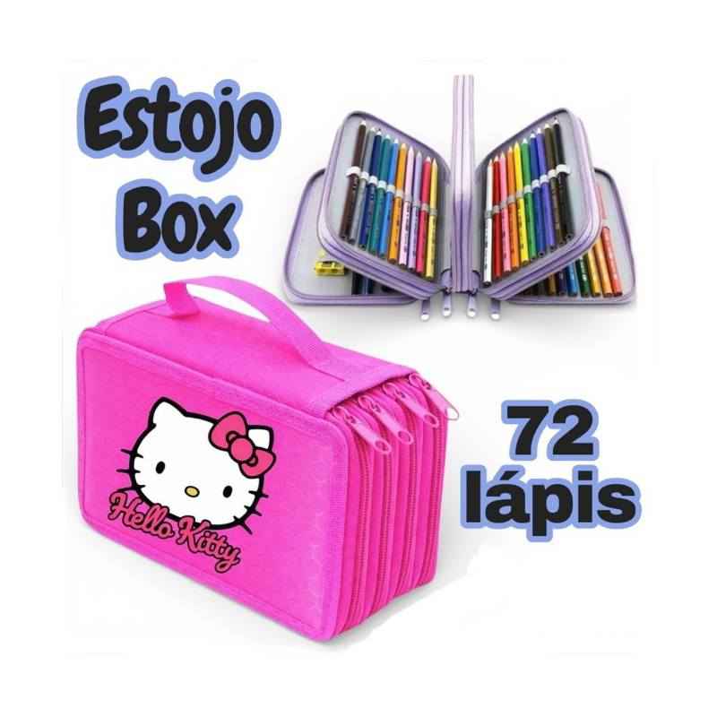 Estojo Escolar Hello kitty-Grande Capacidade com 3 Compartimentos (72 lápis) em Oferta na Shopee