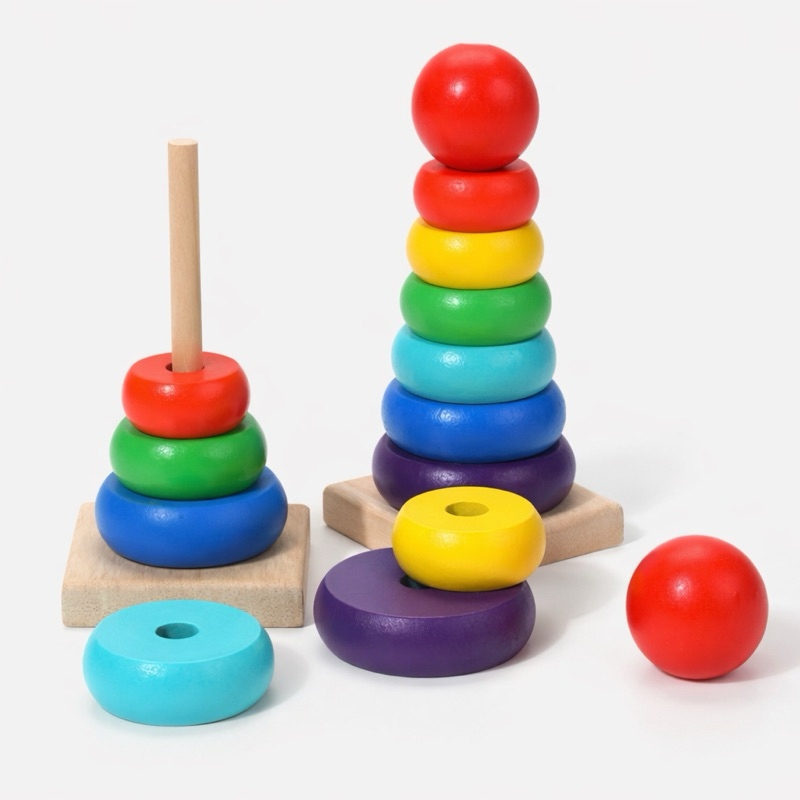 Brinquedo Educativo Pirâmide Torre de Madeira Colorida Didática