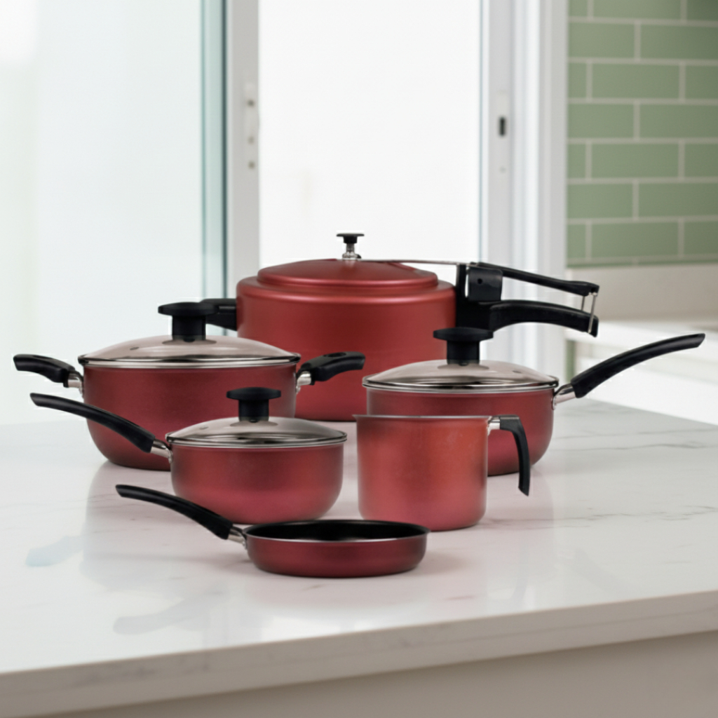 Conjunto de Panelas Antiaderente 6 Peças Teflon com Panela de Pressão Leiteira e Frigideira - Panelas 16 18 20 cm