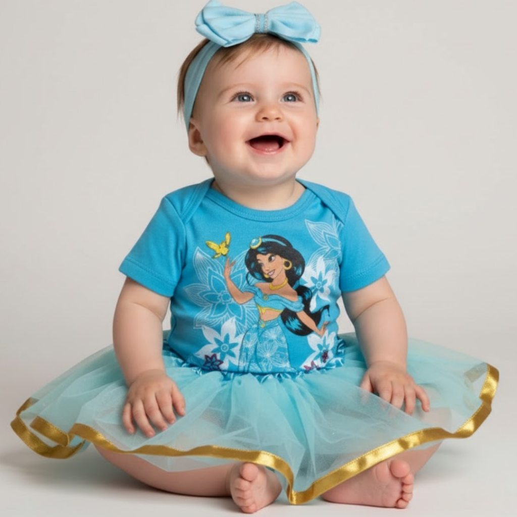 Body Bebe Princesa Jasmine Fantasia de Mêsversario + Saia Tule + Laço - Suedine 100% algodão em Oferta na Shopee