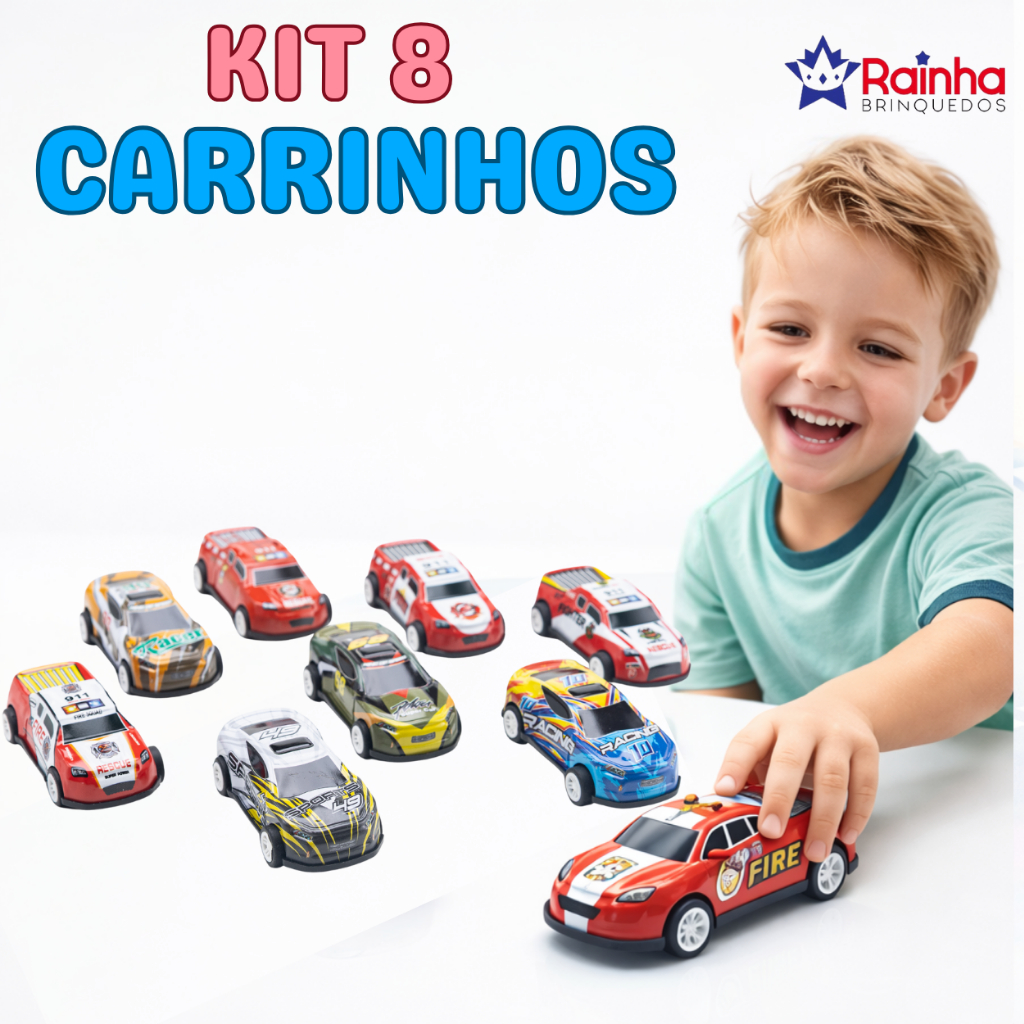 Kit 8 Carrinhos Realista com Fricção Material Metálico Resistente em Oferta na Shopee