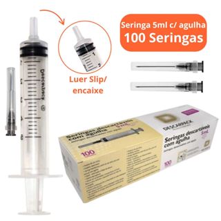 100un Seringa Bico Encaixe Luer Slip 5ml Com Agulha 25x0,7mm Marca Descarpack em Oferta na Shopee