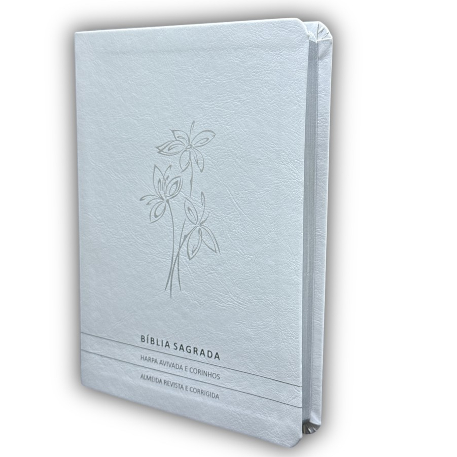 BÍBLIA SLIM PREMIUM LUXO ARC C/HARPA FULL COLOR - RAMO DE FLORES BRANCO em Oferta na Shopee