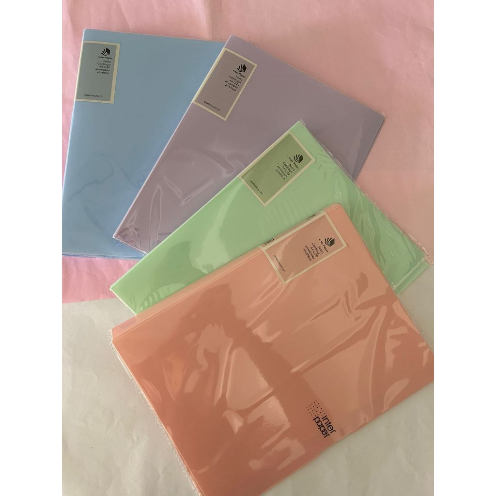 Pasta Catálogo A4 Com 20 Envelopes de Plástico Tons Pastéis Papelaria em Oferta na Shopee